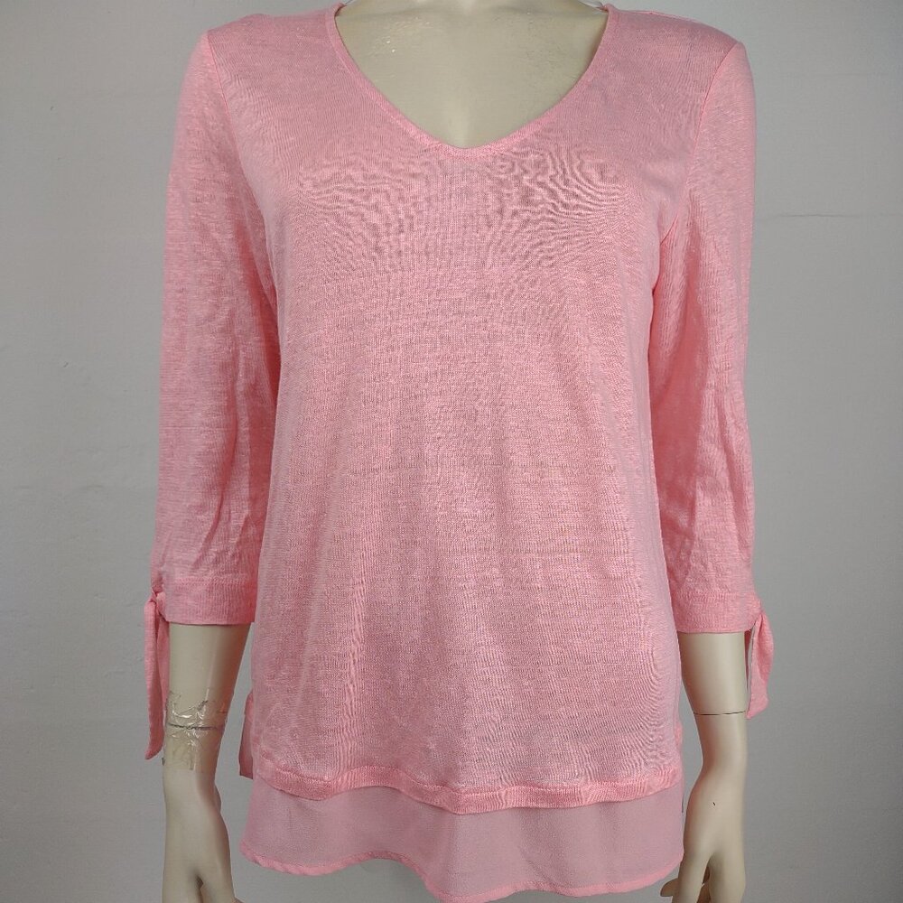 NWT Sanctuary pink 100% Linen round neck 3/4 sleeve blouse top womens Small